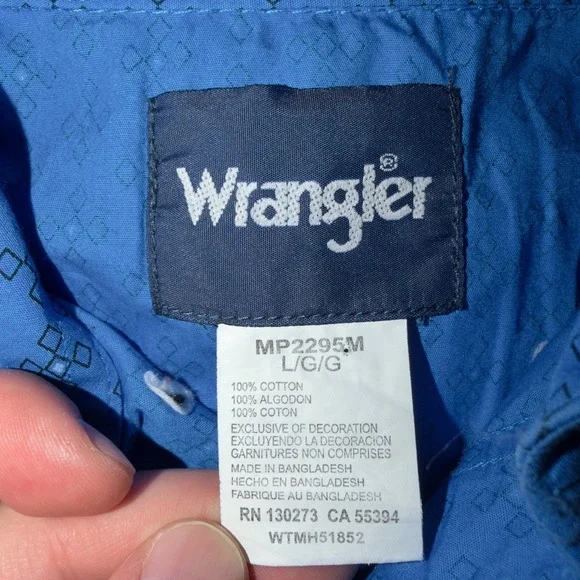 Wrangler® Ford Logo Blue Print Long Sleeve Button Down Shirt MP2295M Men's Large - Picture 7 of 12